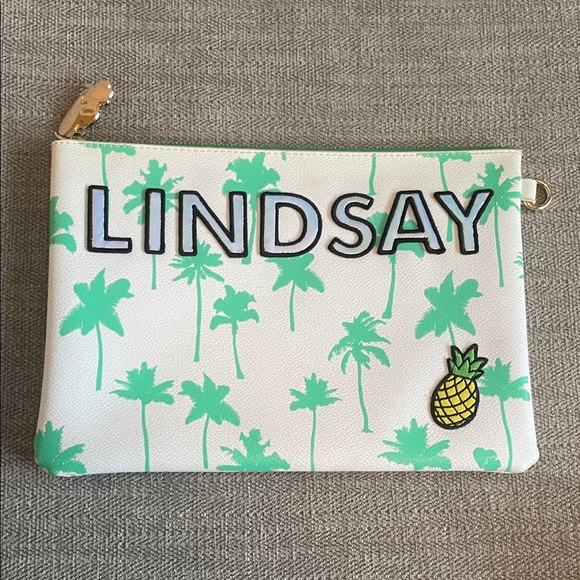 Stoney Clover Lane Handbags - Stoney Clover Lane Green Palm Tree Flat Pouch with Pineapple Patch